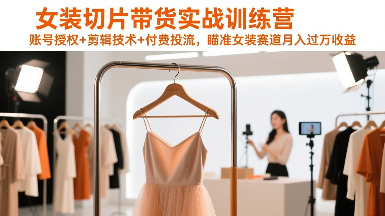 女装切片带货实战训练营，账号授权+剪辑技术+付费投流，瞄准女装赛道月入过万收益-长青创习社