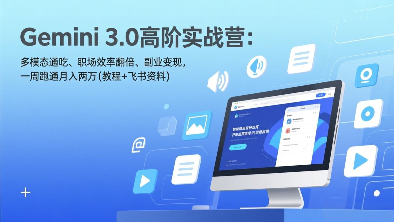 Gemini 3.0高阶实战营：多模态通吃、职场效率翻倍、副业变现，一周跑通月入两万(教程+飞书资料-长青创习社