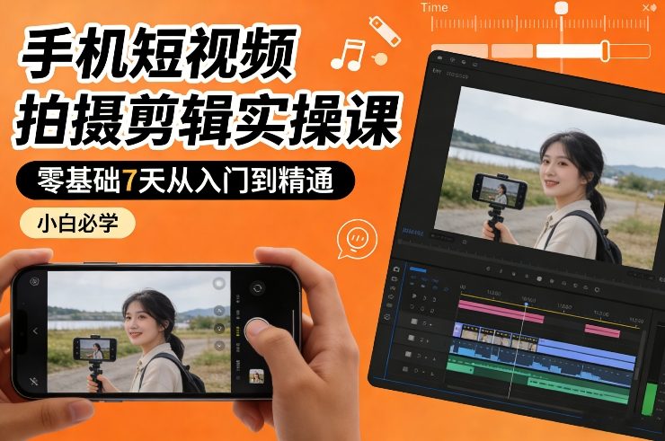 手机短视频拍摄剪辑实操课，零基础7天从入门到精通，小白必学-长青创习社