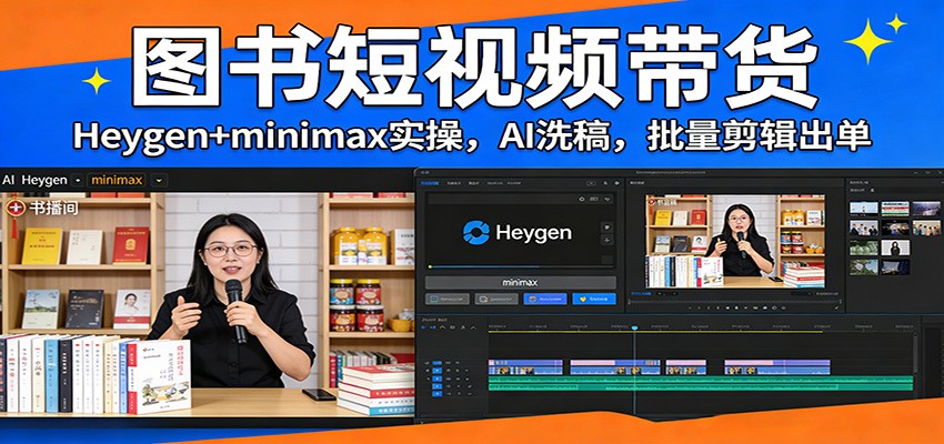 图书短视频带货:Heygen+minimax实操,AI洗稿 ,批量剪辑出单-长青创习社