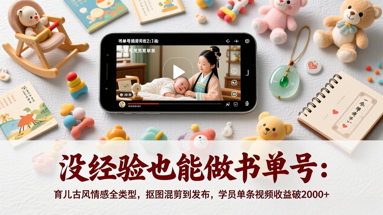 没经验也能做书单号：育儿古风情感全类型，抠图混剪到发布，学员单条视频收益破2000+-长青创习社