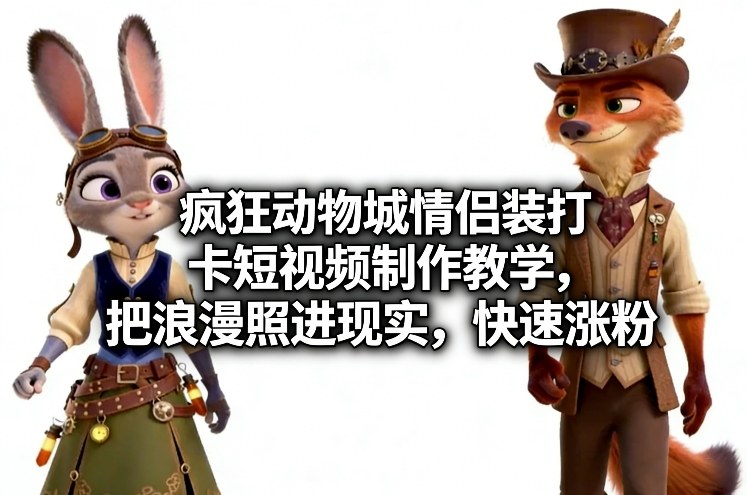 疯狂动物城情侣装打卡短视频制作教学，把浪漫照进现实，快速涨粉-长青创习社